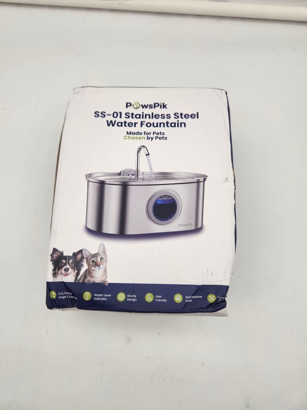 PowSpik SS-01 Stainless Steel Pet Water Fountain New
